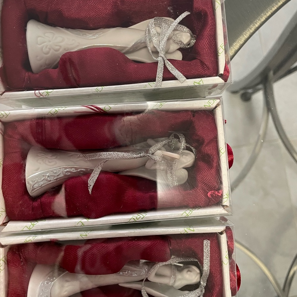 Apple Tree Design, Silver and Cream Angel Ornament’s. Set of 3